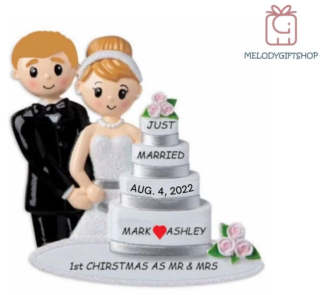 2024 Couple Wedding Personalized Ornament with Cake, 2024 Couple Married with Cake Personalized Ornament, 1st Married Christmas Ornament