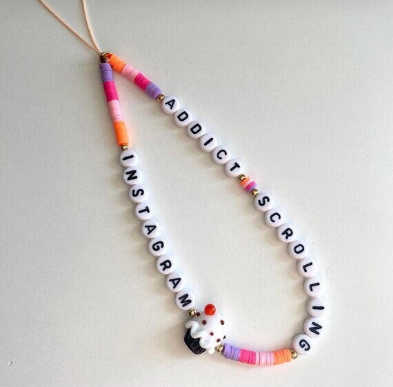 Custom Phone charm,custom name beaded phone charm,phone chain, heishi bead custom phone accessories,custom 90’s style phone charm,
