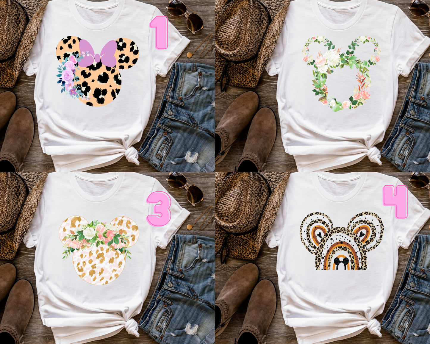 Disney Leopard print Minnie shirt,Women Floral Mickey Shirt,Flower Mickey Head Shirt,Disney Minnie Mickey Ear Shirt Leopard print Shirt