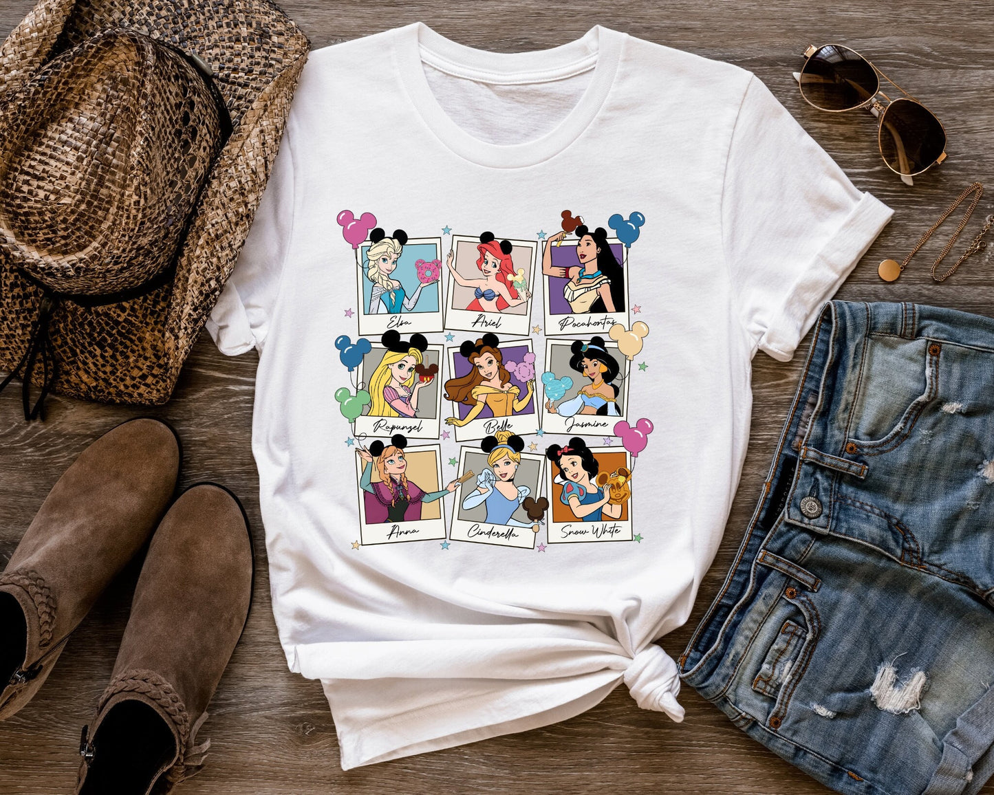Retro Disney Princess Polaroid Girls Shirt, Disney Family Vacation Shirt, Disney Birthday Shirt, Custom Disney Princess  Shirt