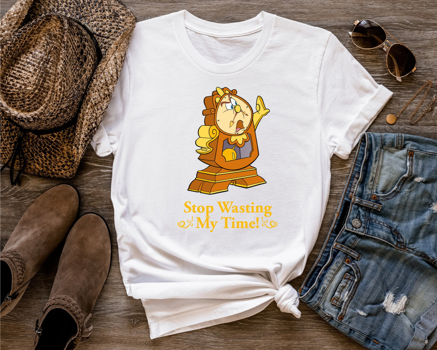 Cogsworth Stop Wasting My Time T-Shirt,Disneyworld Shirt,Cogsworth Shirt,Beauty and The Beast Shirt,Disneyland Trip Family Matching Outfits