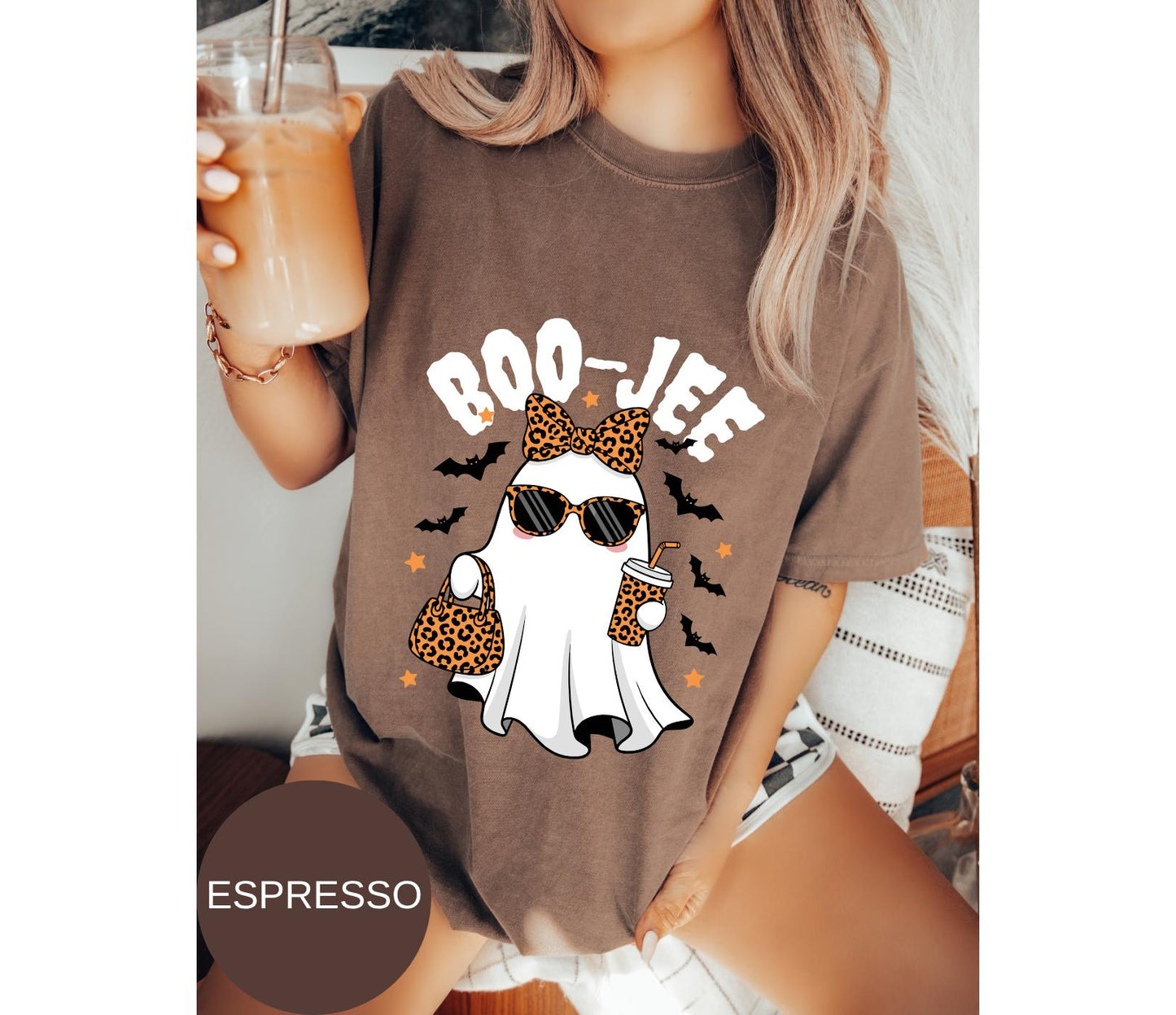 Comfort Colors®Boo-Jee Ghost Shirt,Spooky Party Shirt,Ghost Coffee Shirt,Boojee Shirt,Funny Halloween Tee,Leopard Ghost Tee, Halloween Shirt