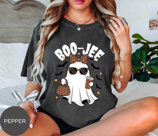 Comfort Colors®Boo-Jee Ghost Shirt,Spooky Party Shirt,Ghost Coffee Shirt,Boojee Shirt,Funny Halloween Tee,Leopard Ghost Tee, Halloween Shirt