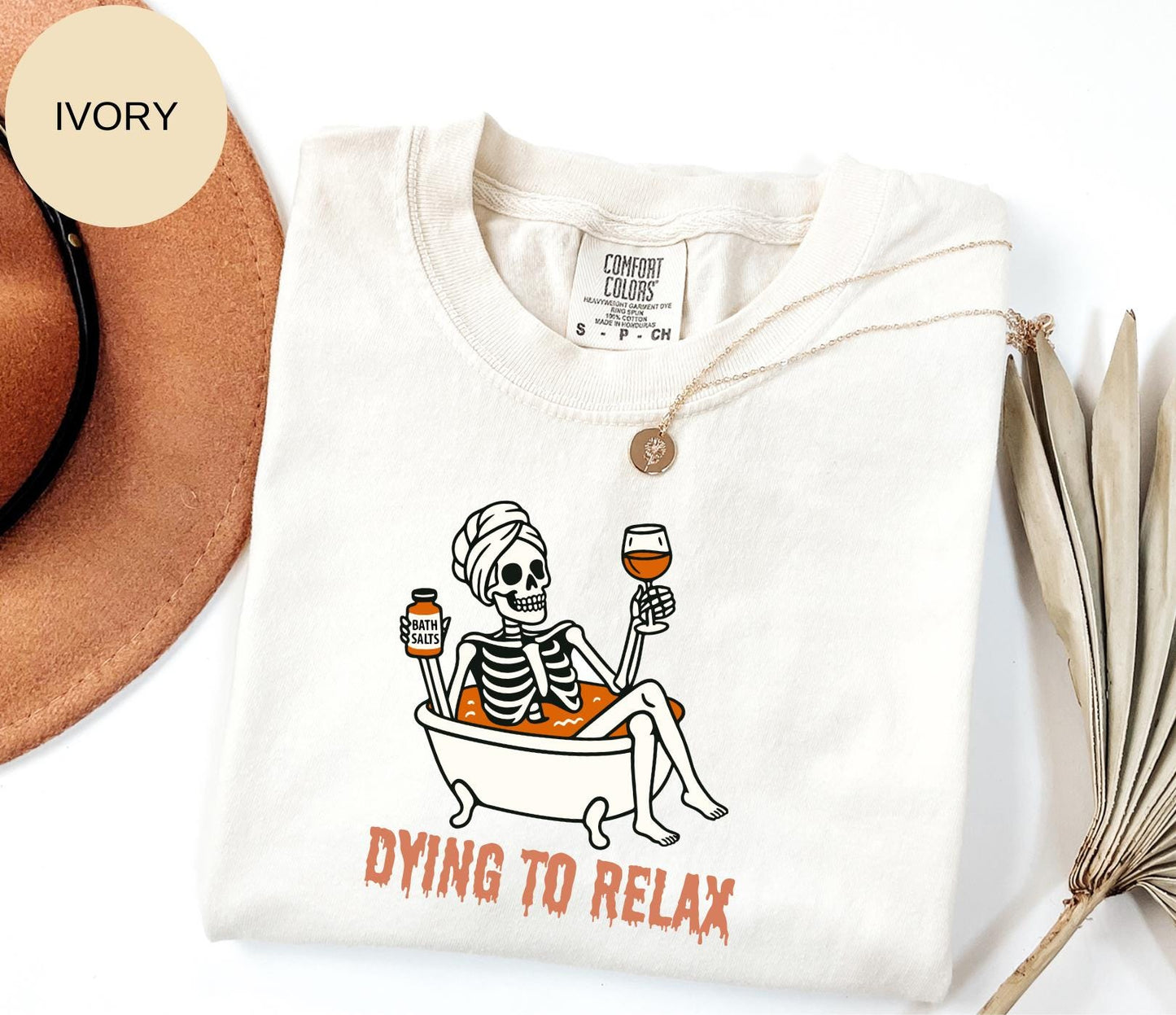Comfort Colors® Women Halloween Tshirt,Halloween Tee,Spooky Season Shirt,Dying to Relax Shirt,Skeleton.Coffee Tee,Funny Fall Shirt