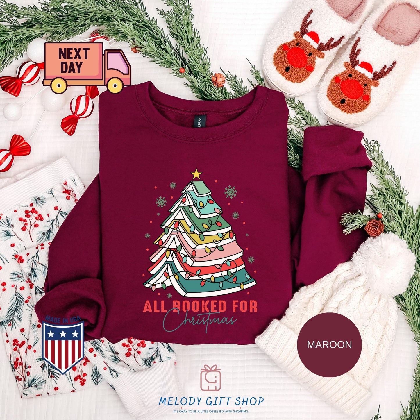 All Booked for Christmas Shirt, Book Lover Xmas Tee, Funny Holiday Reading TShirt, Cozy Bookworm Gift, Cute Christmas Tree Book Shirt