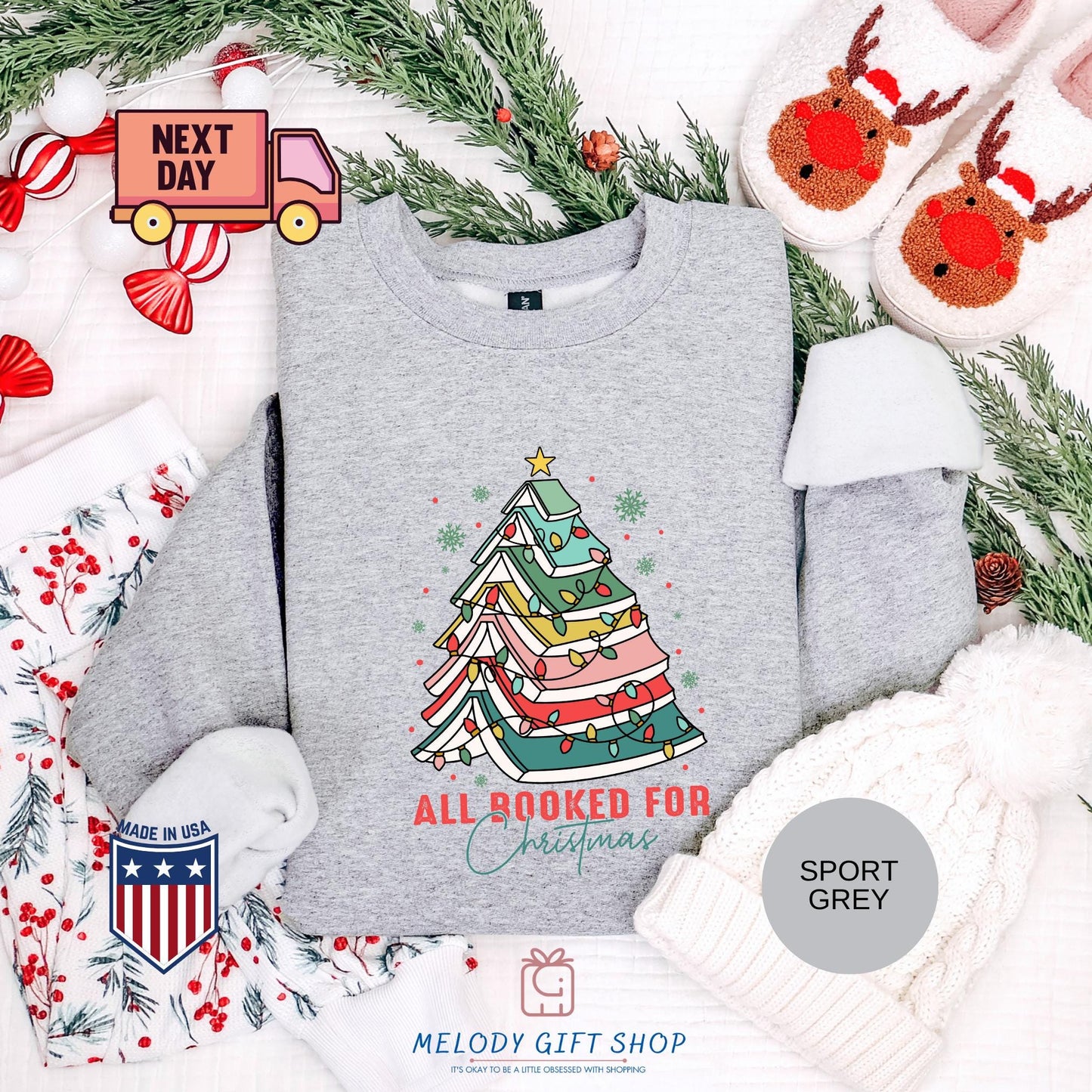 All Booked for Christmas Shirt, Book Lover Xmas Tee, Funny Holiday Reading TShirt, Cozy Bookworm Gift, Cute Christmas Tree Book Shirt