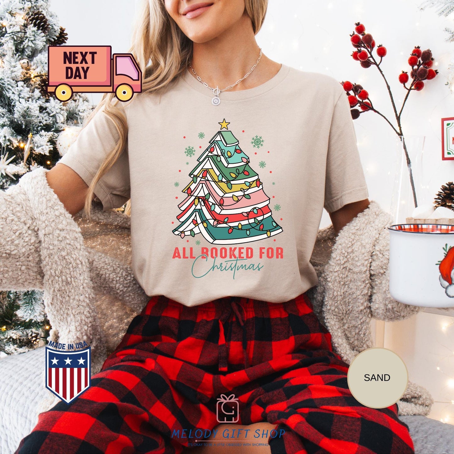 All Booked for Christmas Shirt, Book Lover Xmas Tee, Funny Holiday Reading TShirt, Cozy Bookworm Gift, Cute Christmas Tree Book Shirt