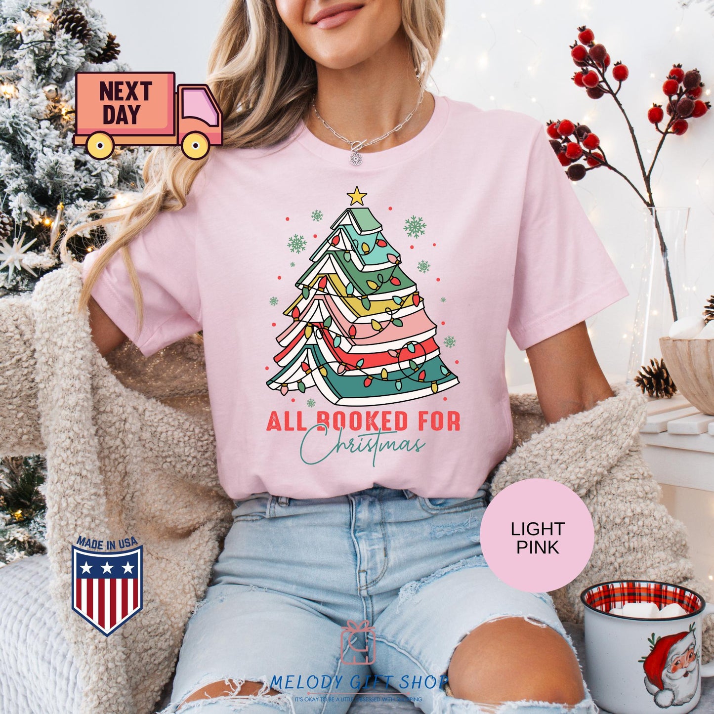 All Booked for Christmas Shirt, Book Lover Xmas Tee, Funny Holiday Reading TShirt, Cozy Bookworm Gift, Cute Christmas Tree Book Shirt