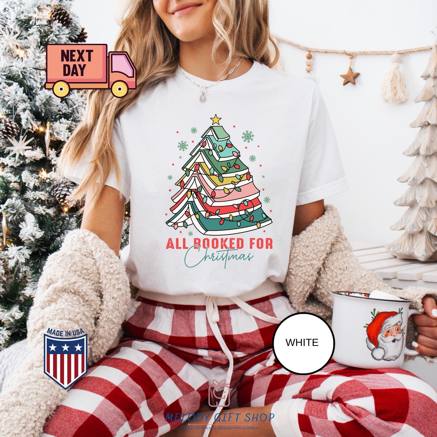 All Booked for Christmas Shirt, Book Lover Xmas Tee, Funny Holiday Reading TShirt, Cozy Bookworm Gift, Cute Christmas Tree Book Shirt