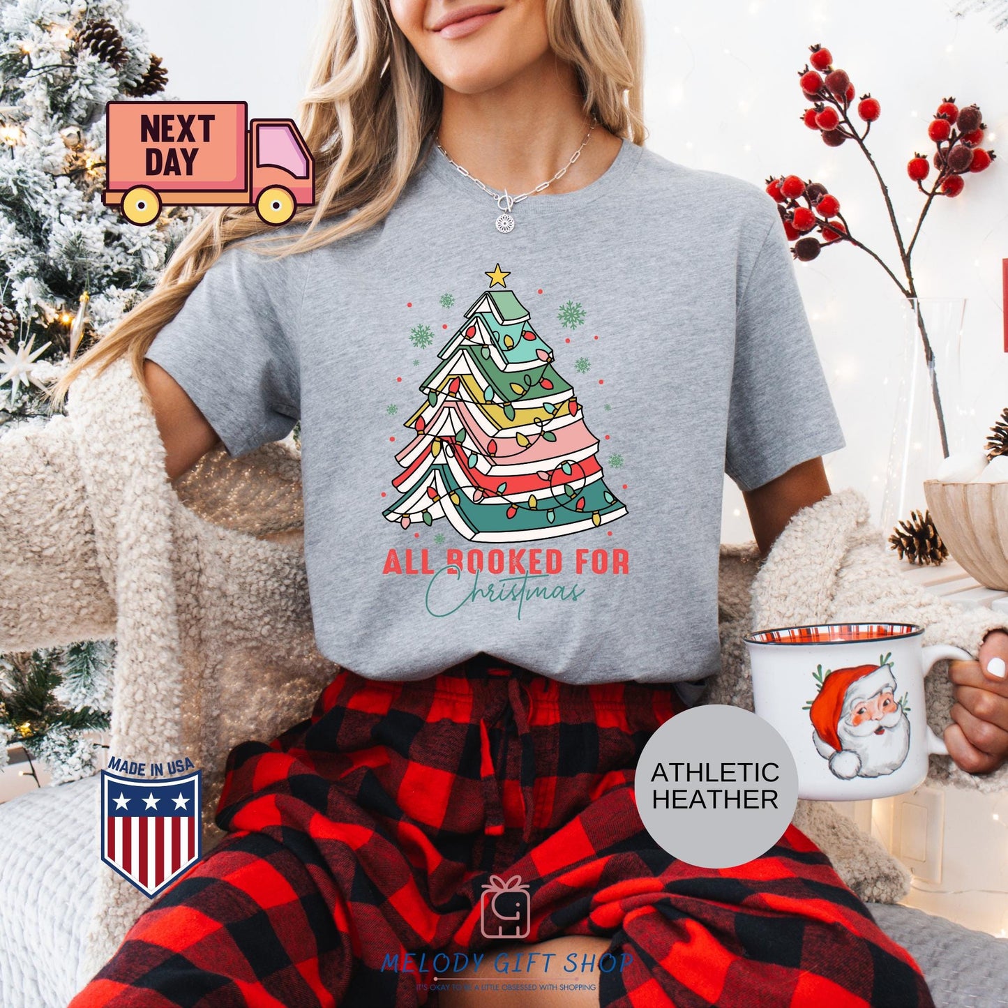 All Booked for Christmas Shirt, Book Lover Xmas Tee, Funny Holiday Reading TShirt, Cozy Bookworm Gift, Cute Christmas Tree Book Shirt