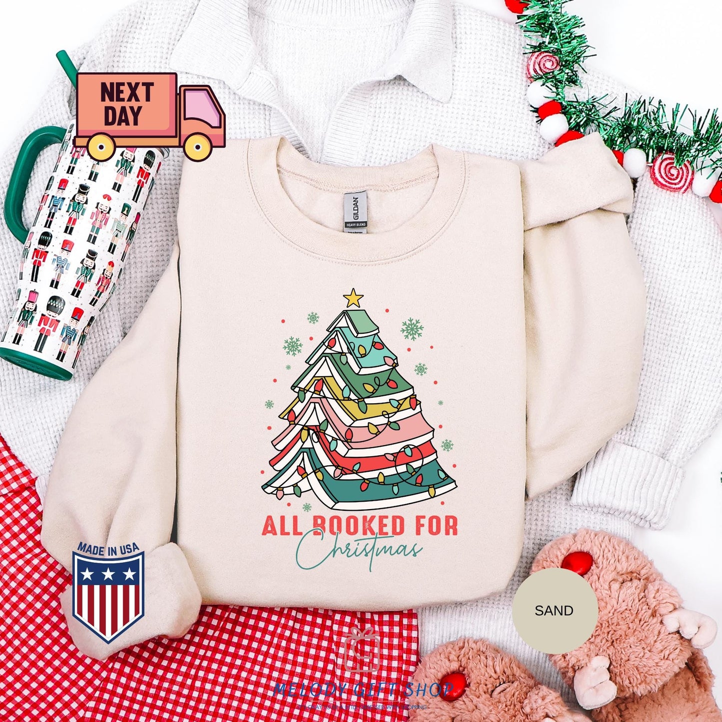 All Booked for Christmas Shirt, Book Lover Xmas Tee, Funny Holiday Reading TShirt, Cozy Bookworm Gift, Cute Christmas Tree Book Shirt