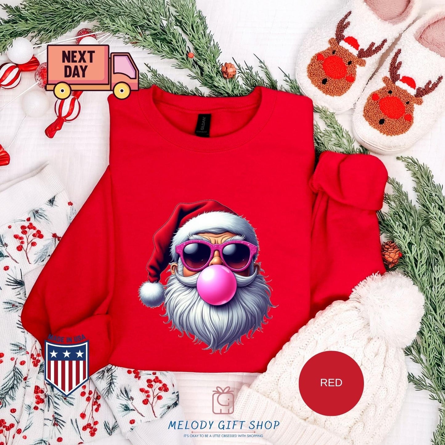 Santa Bubble Gum Tshirt, Santa Sweatshirt, Funny Tee Gifts, Christmas Shirt