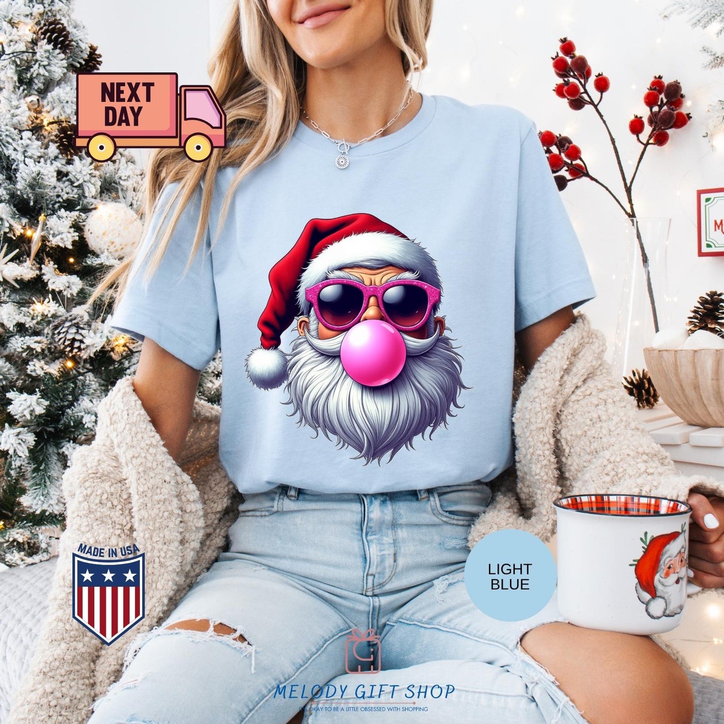 Santa Bubble Gum Tshirt, Santa Sweatshirt, Funny Tee Gifts, Christmas Shirt