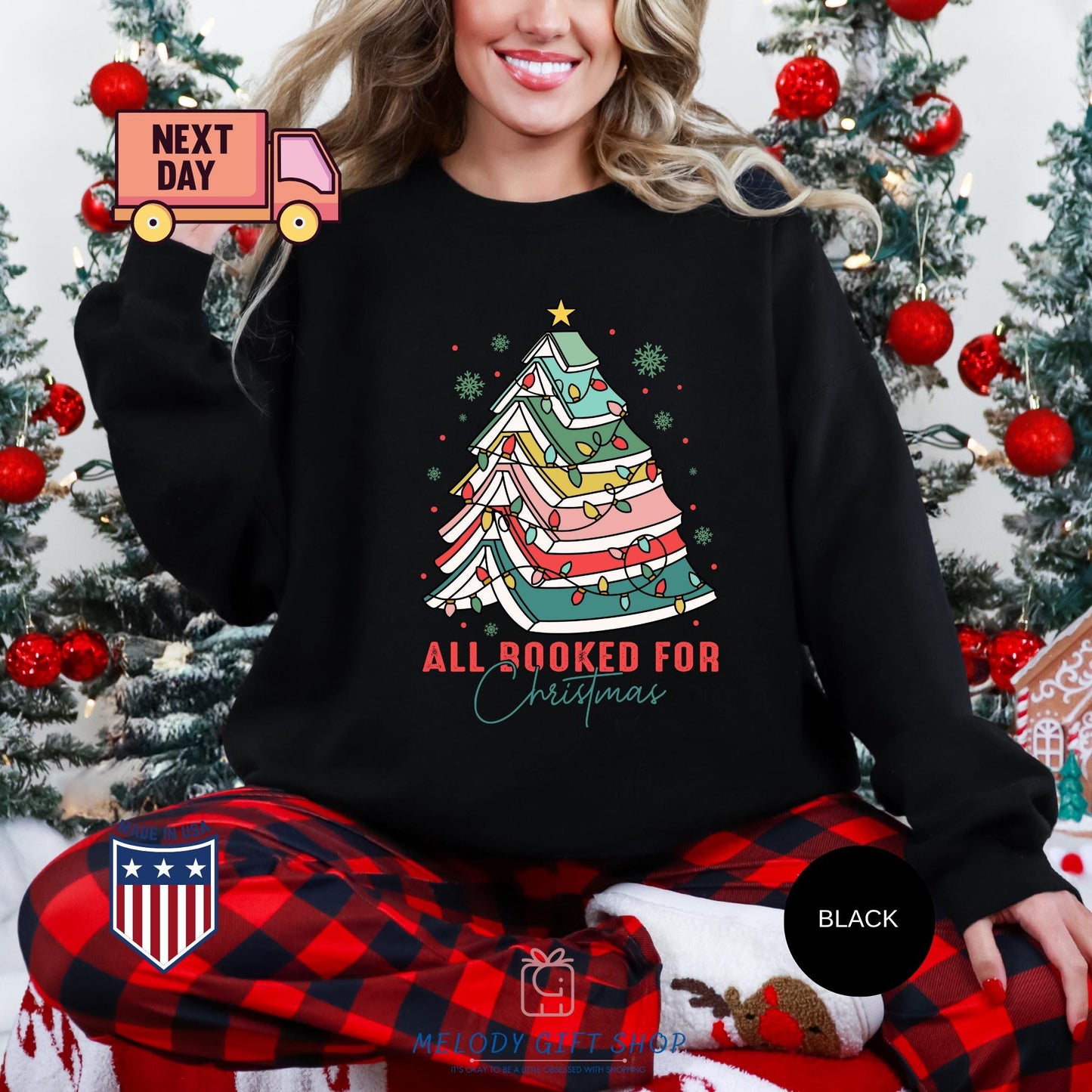 All Booked for Christmas Shirt, Book Lover Xmas Tee, Funny Holiday Reading TShirt, Cozy Bookworm Gift, Cute Christmas Tree Book Shirt