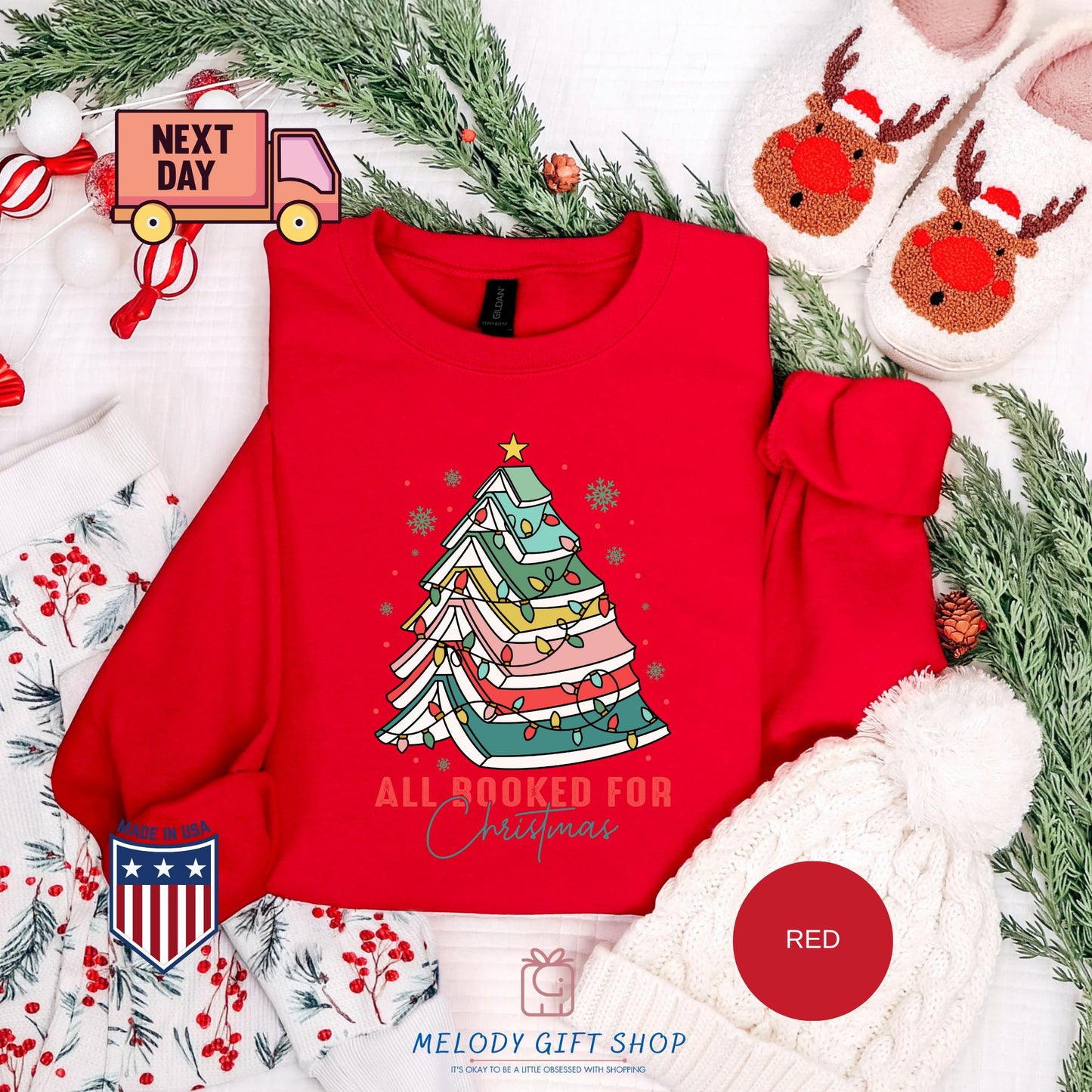 All Booked for Christmas Shirt, Book Lover Xmas Tee, Funny Holiday Reading TShirt, Cozy Bookworm Gift, Cute Christmas Tree Book Shirt