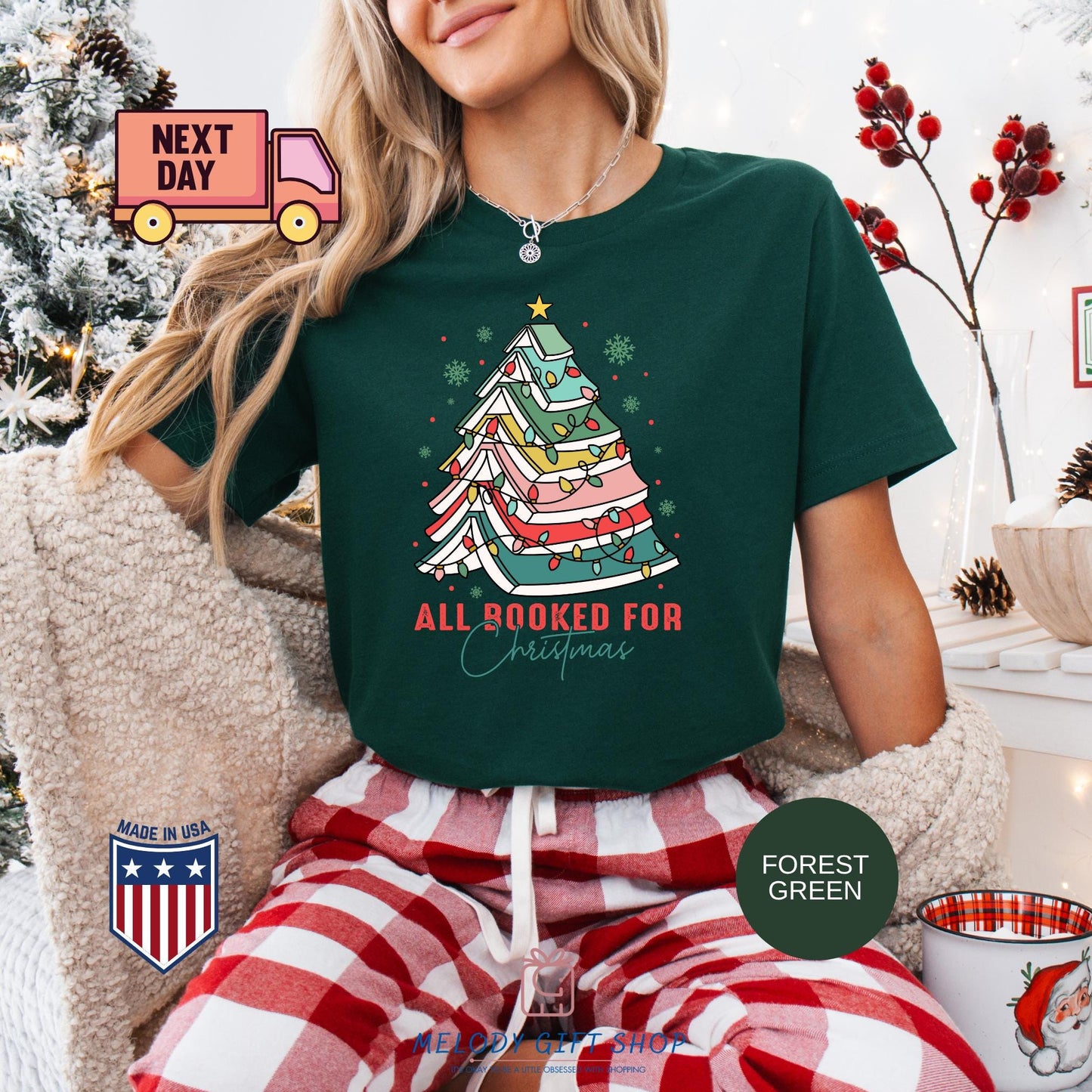 All Booked for Christmas Shirt, Book Lover Xmas Tee, Funny Holiday Reading TShirt, Cozy Bookworm Gift, Cute Christmas Tree Book Shirt