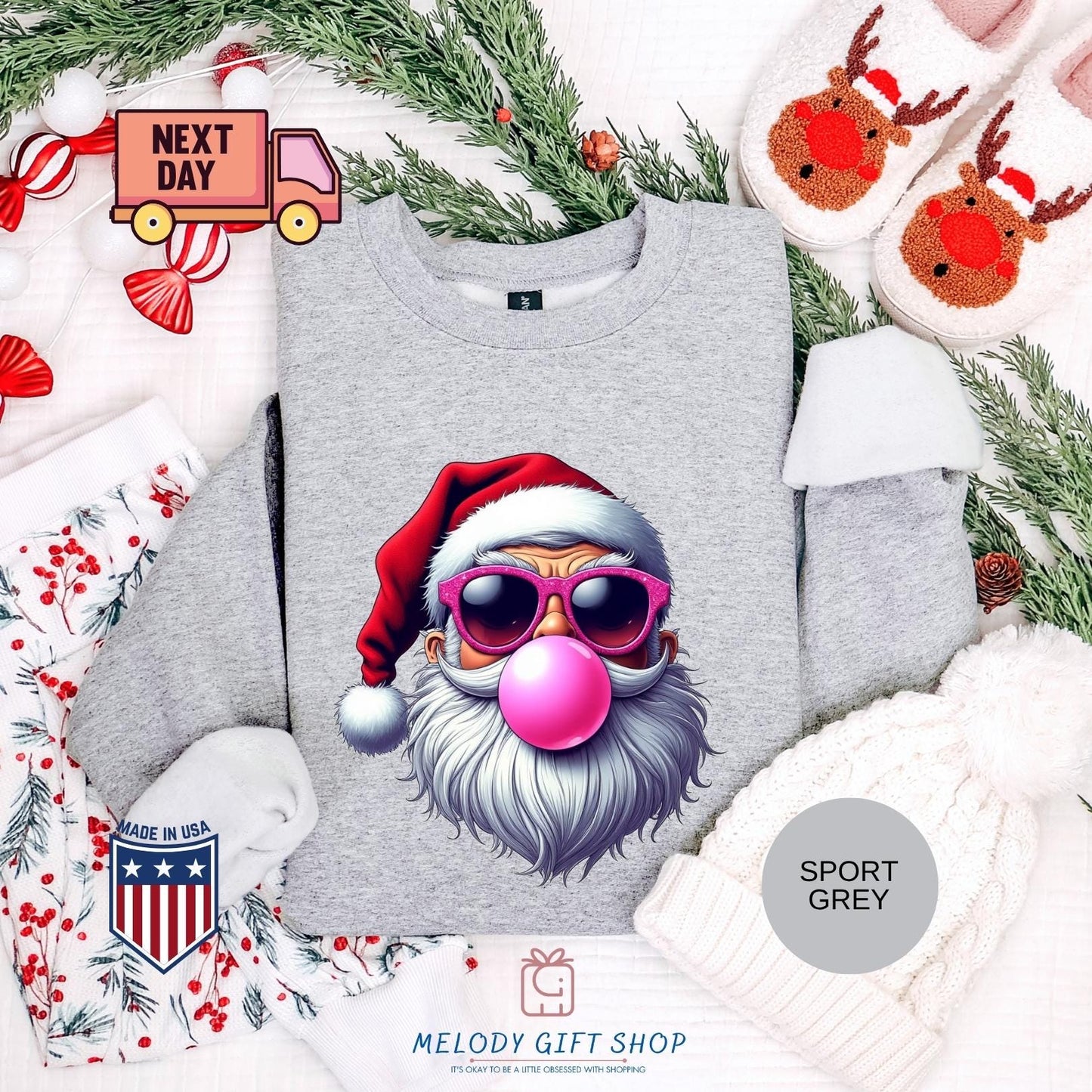 Santa Bubble Gum Tshirt, Santa Sweatshirt, Funny Tee Gifts, Christmas Shirt