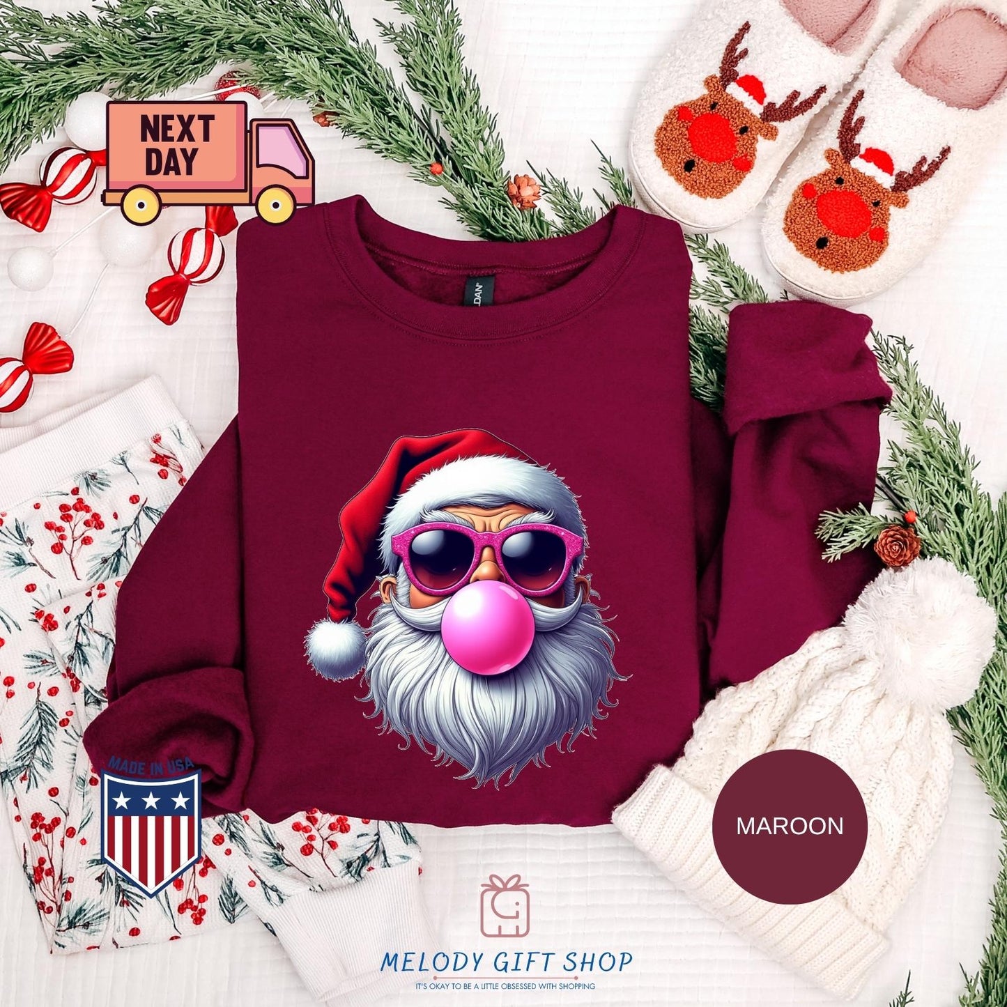 Santa Bubble Gum Tshirt, Santa Sweatshirt, Funny Tee Gifts, Christmas Shirt