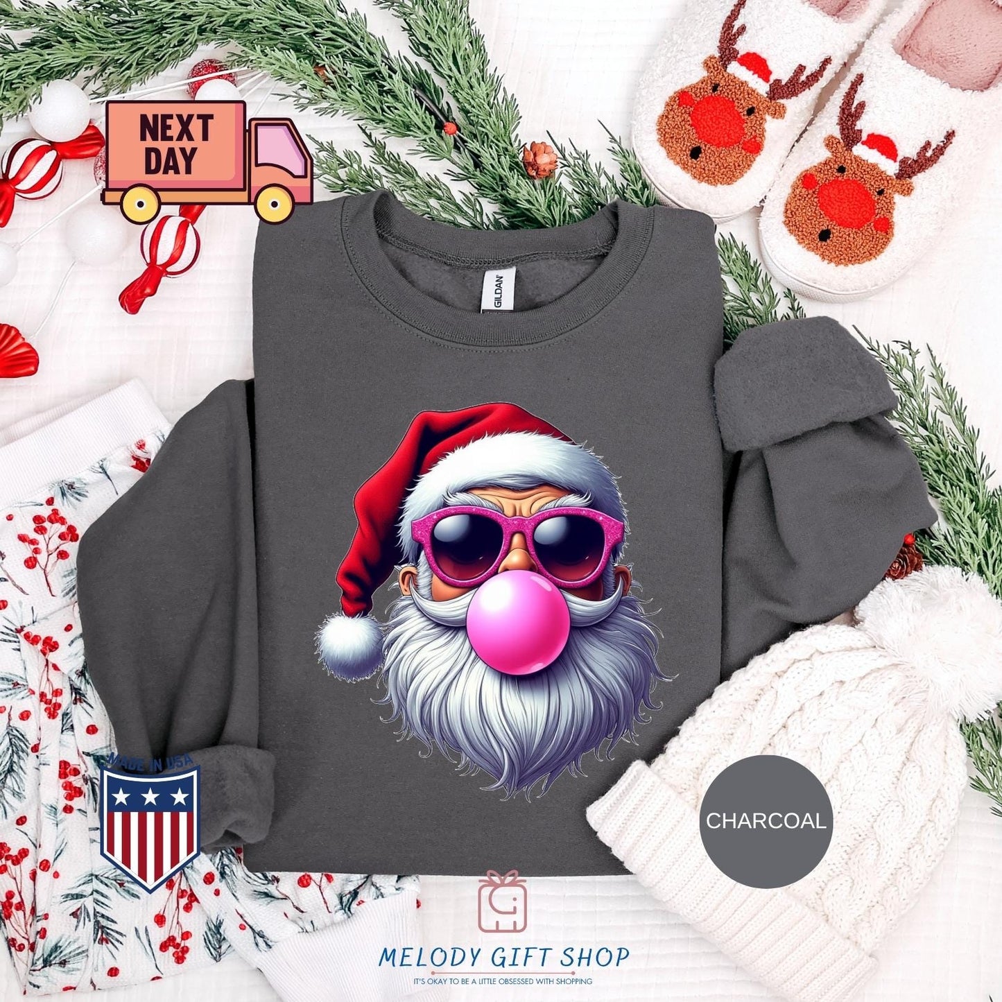 Santa Bubble Gum Tshirt, Santa Sweatshirt, Funny Tee Gifts, Christmas Shirt