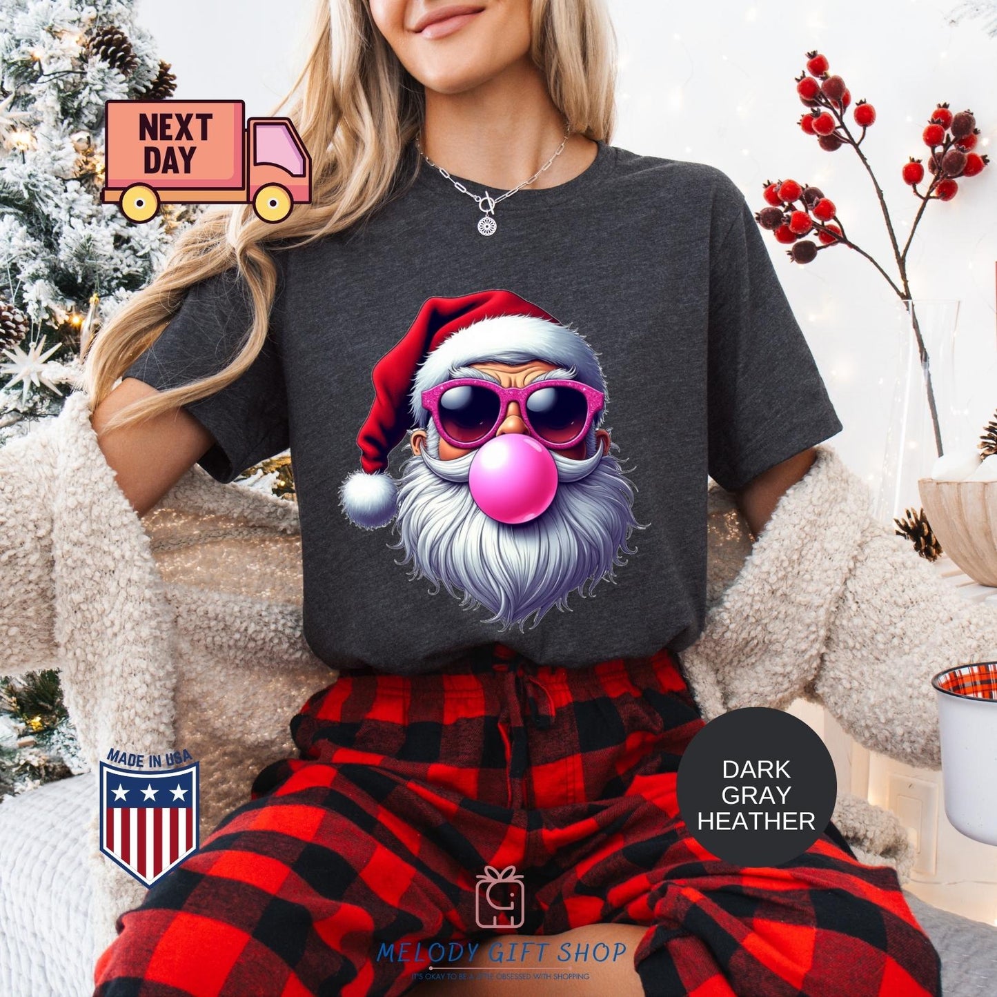 Santa Bubble Gum Tshirt, Santa Sweatshirt, Funny Tee Gifts, Christmas Shirt