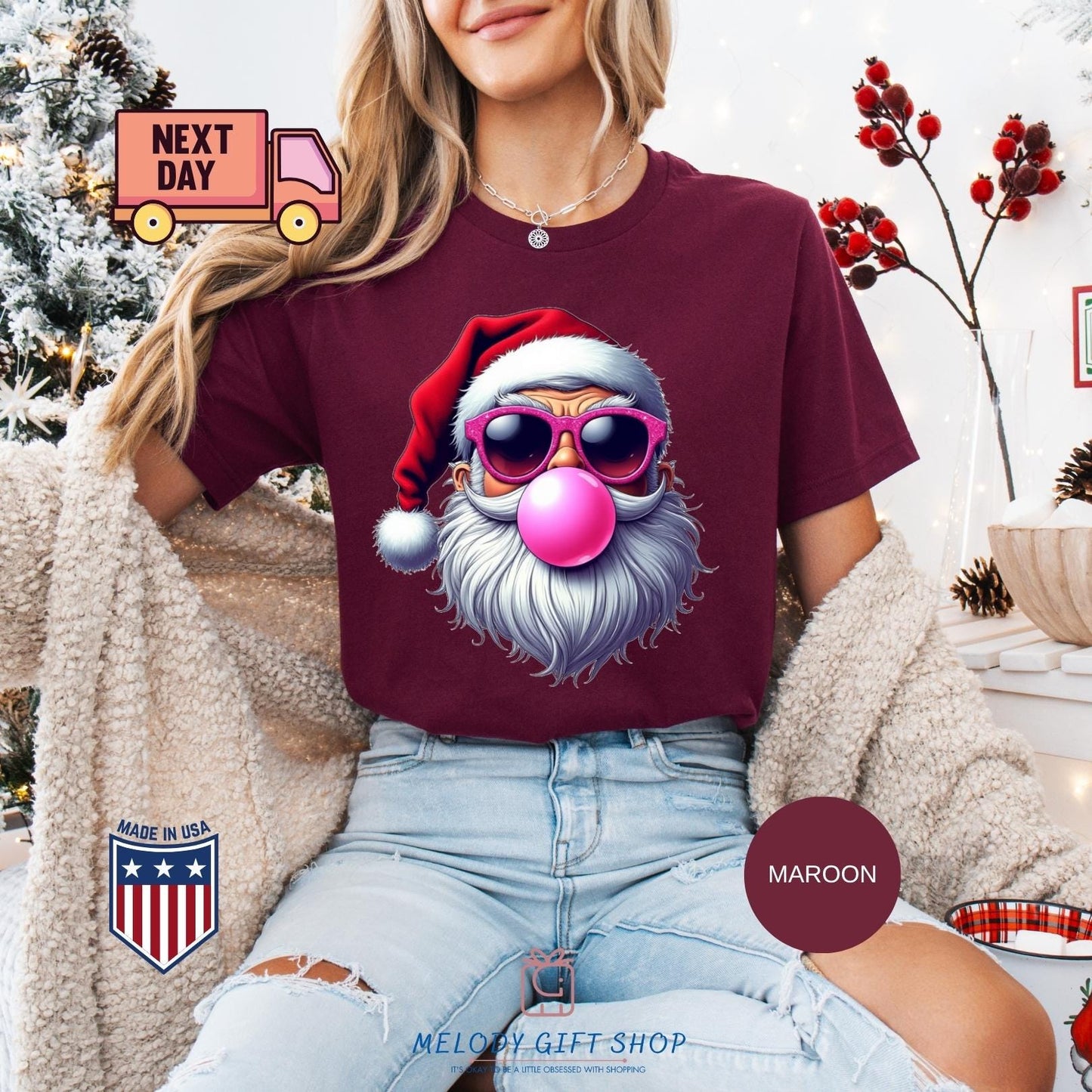 Santa Bubble Gum Tshirt, Santa Sweatshirt, Funny Tee Gifts, Christmas Shirt