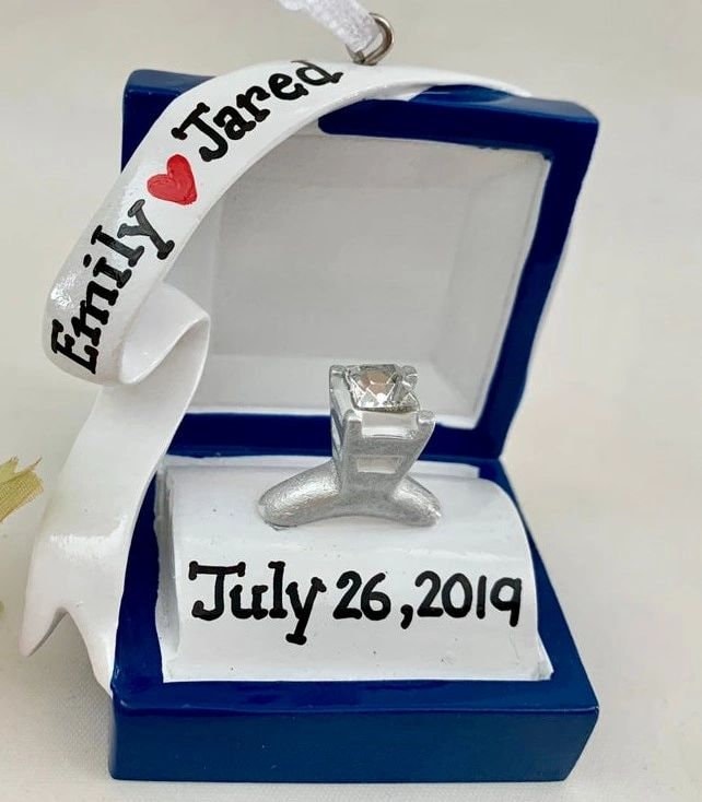 Marry Me Blue Box Engagement Ring Personalized Christmas Ornament