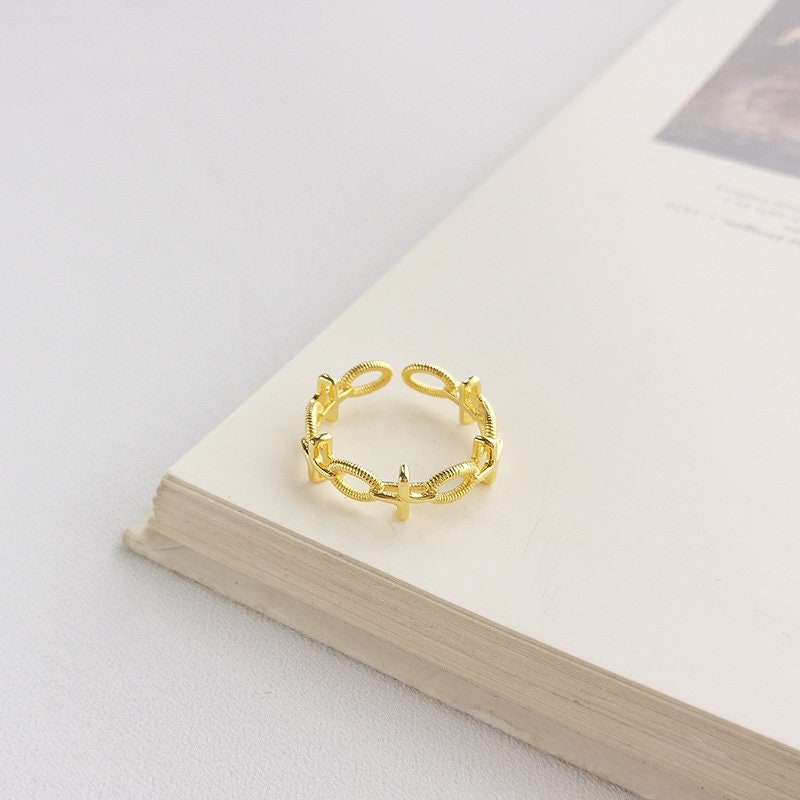 Link Chain Ring, Gold Chain Ring, Gold Stacking Ring, Thick Chain Ring,Long Link Chain Ring, Statement Ring, Long Link Ring, Minimalist Ring
