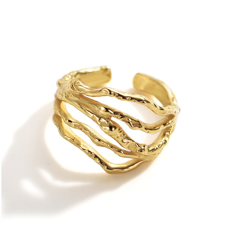 Minimalist Irregular Ring, Lava Ring, Hammered Textured Ring, Chunky Ring, Bold Ring, Unique Statement Ring, Vintage Gold Ring, Crease Ring
