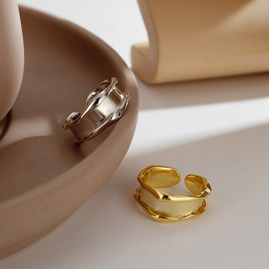 Gold wave ring, Irregular Thick Band, Cool Minimalist Ring, Dainty Ring, Streetwear Ring, Hollow Ring, Unique Ring, Gold Simple Ring