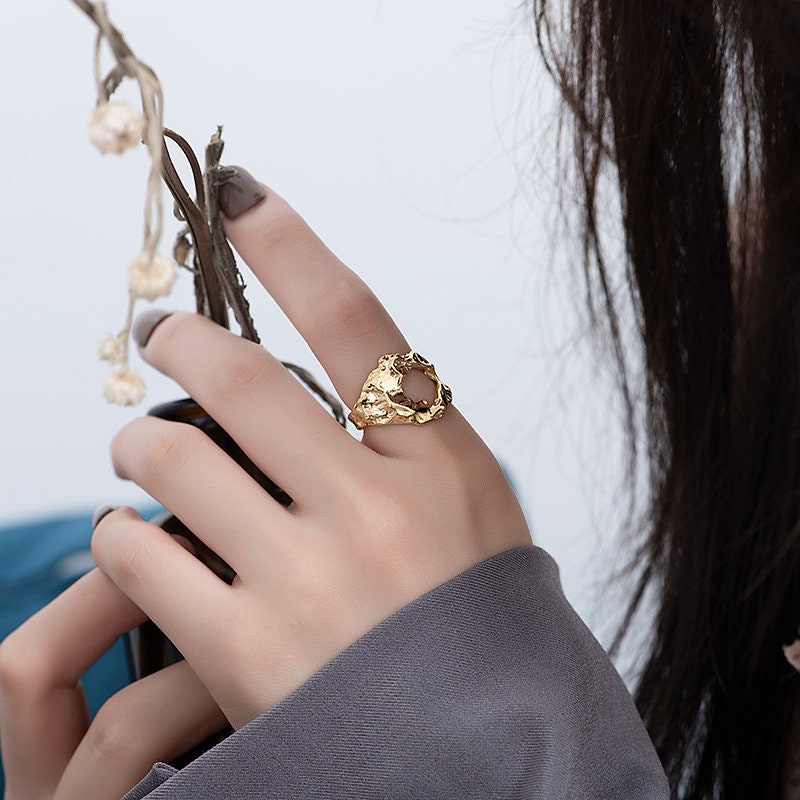 Textured Ring, Lava Ring, Wave Ring, Minimalist Ring, Abstract Ring, Unique Ring, Hammered Ring, Streetwear Ring, Cool Ring, Fashion Ring