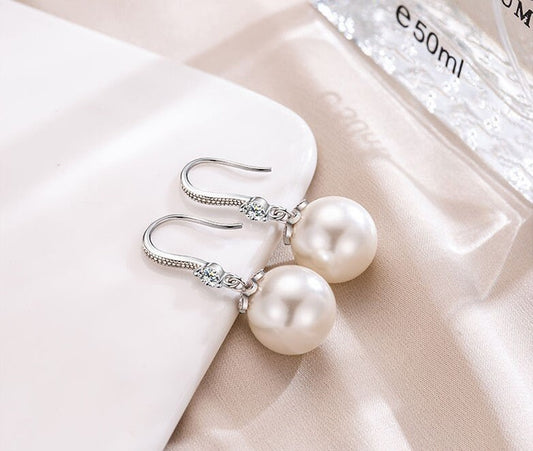 Pearl Bridal Earrings, Classic Pearl Wedding Earrings, Bridesmaid earrings, Pearl drop Earrings, Hoop Drop Stud Earrings with Baroque Pearls