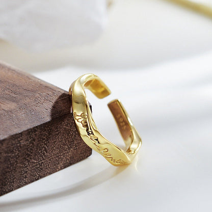 Irregular Wave Ring, Minimalist Gold Adjustable Ring, Asymmetric Ring, Chunky Ring, Hollow Ring, Streetwear Ring, Cool Ring, Fashion Ring