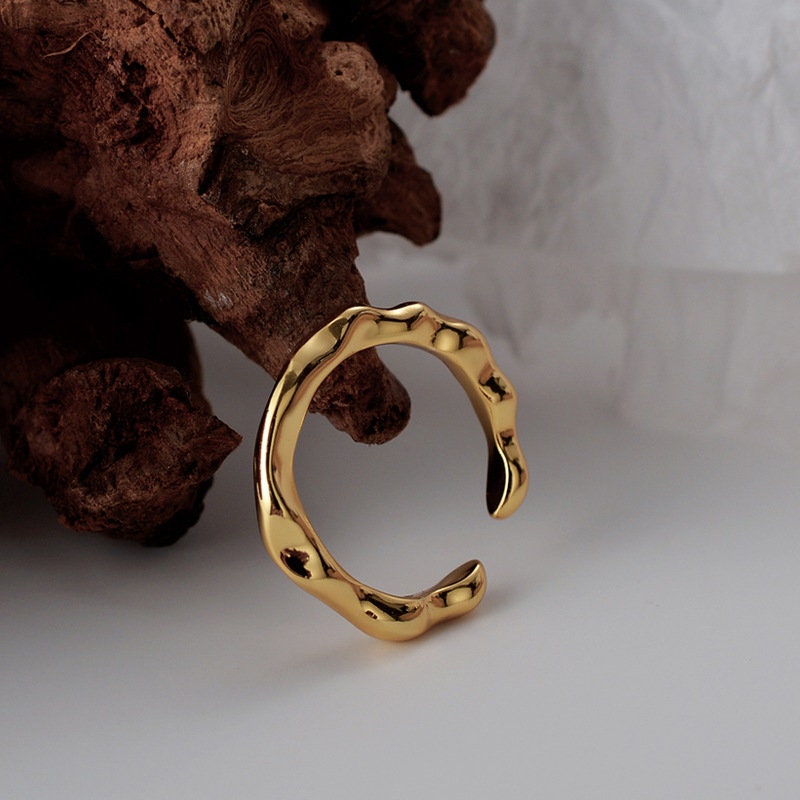 18K Gold Shape  Rings, Minimalist Wave Ring, Wave Ring, Asymmetric Gold Ring, Irregular Wave Gold Ring, Gold Minimalist Ring, Chunky Ring