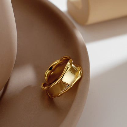Gold wave ring, Irregular Thick Band, Cool Minimalist Ring, Dainty Ring, Streetwear Ring, Hollow Ring, Unique Ring, Gold Simple Ring
