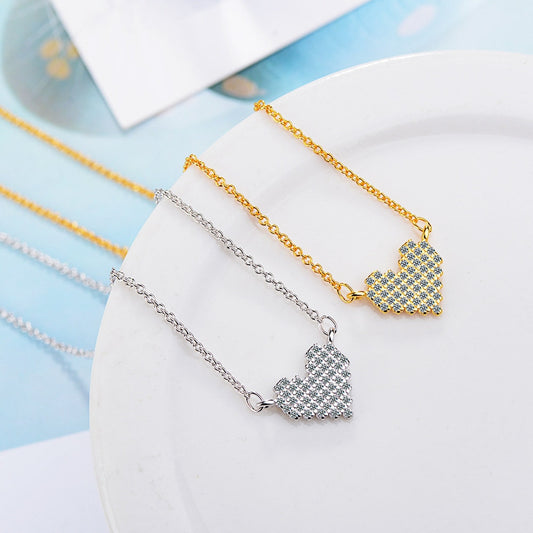 Pixel Heart Charm Necklace, Dainty Necklace, Tiny Heart Necklace, Tiny Minimalist Necklace, Bridesmaid Gift, Modern Necklace, Tiny Heart