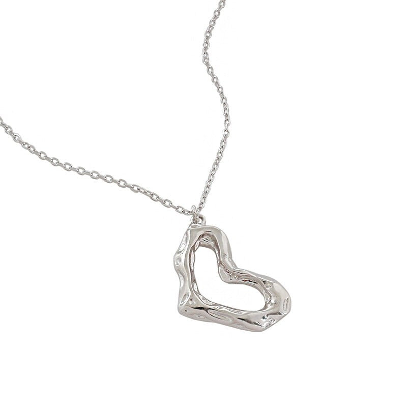 Hammered Heart Necklace, Heart Initial Disc, Mother's Necklace, Dainty Necklace, Silver Heart Necklace, Open Heart Necklace, Heart Necklace