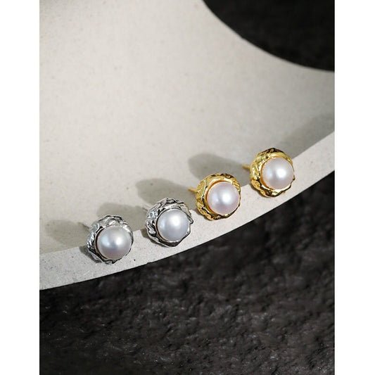18K Gold Vermeil Freshwater Pearl Studs, Real Pearl Studs, Dainty Pearl earrings, Small bridesmaids earrings, Wedding Pearl Earrings Studs