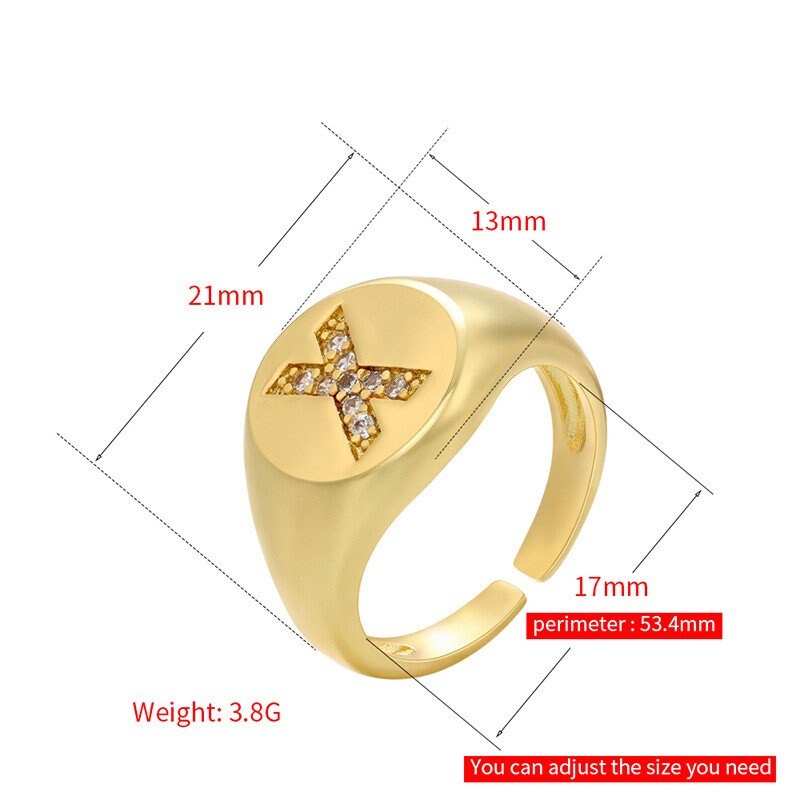 18K Gold Vermeil Initial Letter Ring, Signet Ring Gold Initial Letter CZ Stone, Dainty Round Signet Ring, Gold Monogram Personalized ring