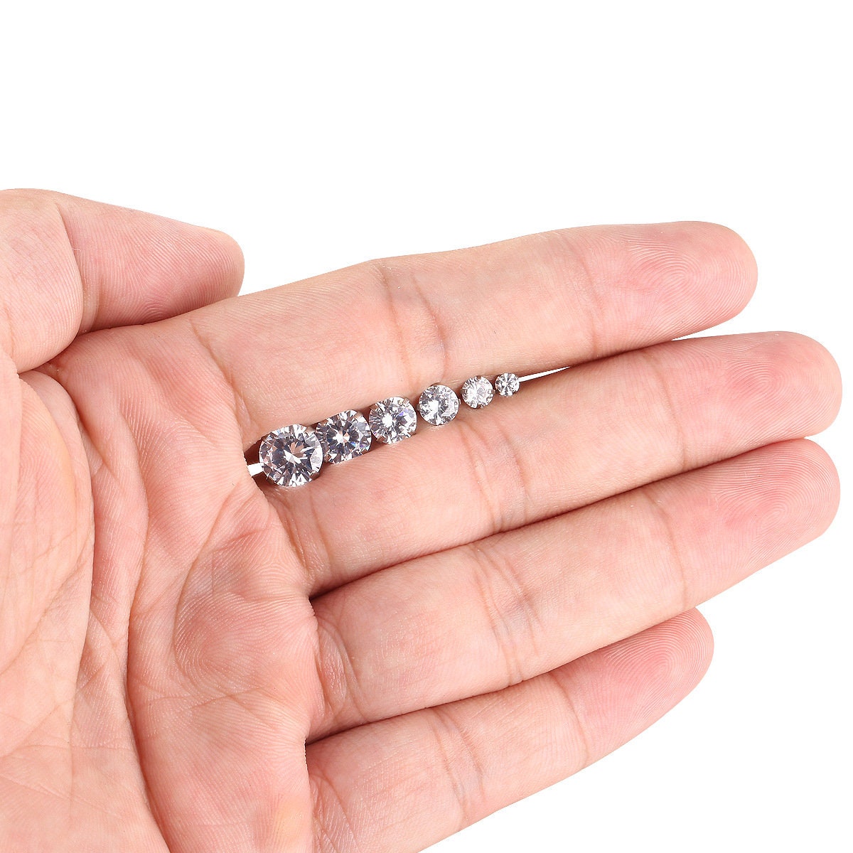 Tiny Diamond Stud Earrings, Round Cut Diamond Stud, Dainty CZ Stud, 8mm 7mm 6mm 5mm 4mm 3mm Diamond Studs, Minimalist Earrings, Gift for Her
