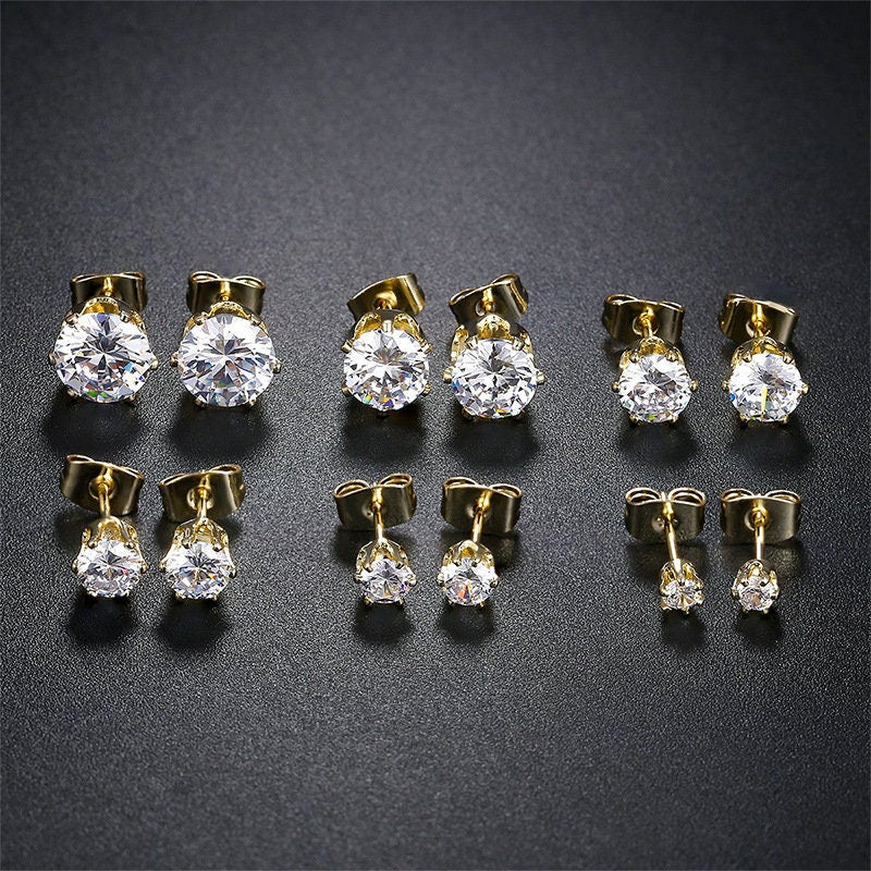 Tiny Gold Diamond Stud Earrings, Round Cut Diamond Stud, Gold Diamond Studs Earrings, Minimalist Earrings, Gift for Her, Cartilage Studs