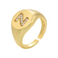 18K Gold Vermeil Initial Letter Ring, Signet Ring Gold Initial Letter CZ Stone, Dainty Round Signet Ring, Gold Monogram Personalized ring