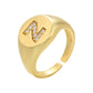 18K Gold Vermeil Initial Letter Ring, Signet Ring Gold Initial Letter CZ Stone, Dainty Round Signet Ring, Gold Monogram Personalized ring