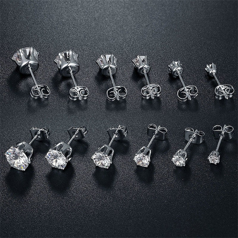 Tiny Diamond Stud Earrings, Round Cut Diamond Stud, Dainty CZ Stud, 8mm 7mm 6mm 5mm 4mm 3mm Diamond Studs, Minimalist Earrings, Gift for Her