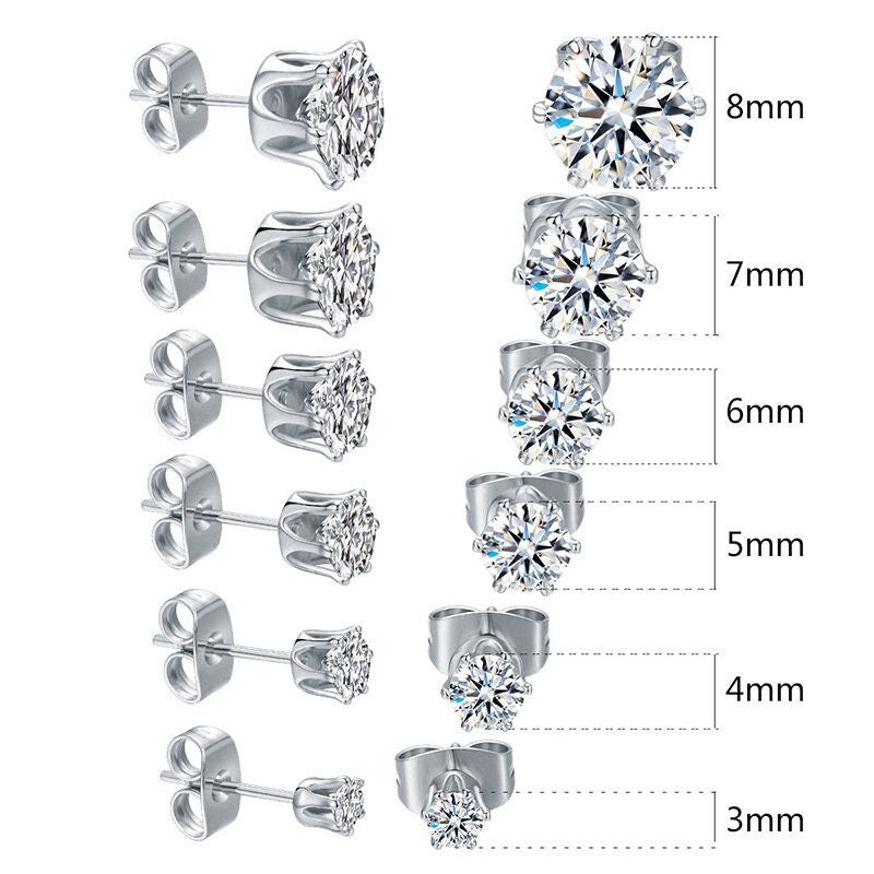 Tiny Diamond Stud Earrings, Round Cut Diamond Stud, Dainty CZ Stud, 8mm 7mm 6mm 5mm 4mm 3mm Diamond Studs, Minimalist Earrings, Gift for Her