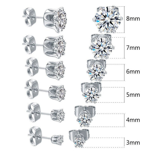 Tiny Diamond Stud Earrings, Round Cut Diamond Stud, Dainty CZ Stud, 8mm 7mm 6mm 5mm 4mm 3mm Diamond Studs, Minimalist Earrings, Gift for Her