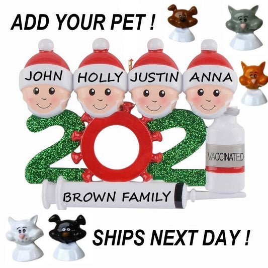 2021 Vaccinated Ornament, Christmas Decoration Ornament Personalized Family Ornament 2021 Family Christmas Ornament with Pets Ornament