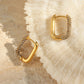 18K Gold Plated Elegant Geometric Zircon Huggie Earrings,  Diamond Square Hoop Earrings,  Gold Plated Stainless Steel Hoop Earring