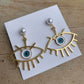 Gold Color Circle Loop Pearl Wiring Evil Eye Dangle Earrings, Boho Earrings, Bohemian Evil Eye Earrings