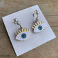 Gold Color Circle Loop Pearl Wiring Evil Eye Dangle Earrings, Boho Earrings, Bohemian Evil Eye Earrings