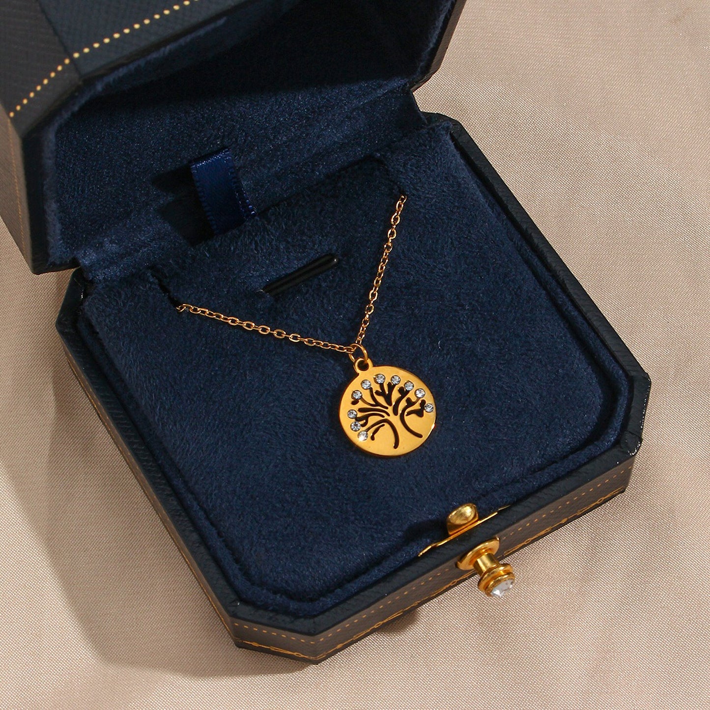 Hollow Out Tree Of Life Coin Pendant Necklace